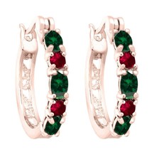 2.10CT Lab-Created Emerald With Ruby Women&#39;s Hoop Earrings 14K Rose Gold Plated - £42.64 GBP