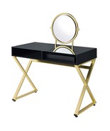 Coleen Vanity Desk w/Mirror &amp; Jewelry Tray, Black &amp; Gold Finish - $5,437.67 MXN