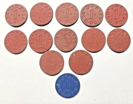 Vintage WWII OPA Red &amp; Blue 1 Point Ration Token Lot Of 13 PB77 - £19.57 GBP