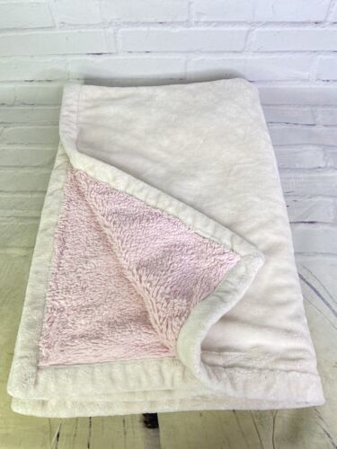 Pottery Barn Kids Baby Blanket Velour Sherpa Off White Pink Security Lovey 2009 - $51.98