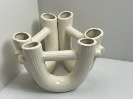 Vintage 1980s White Porcelain Faux Bois  Wood Bamboo Tube Vase MCM 5.5” - £27.96 GBP