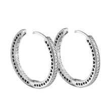 Authentic 925 Sterling Silver Hearts of Signature Hoop Earrings with Clear CZ 27 - £28.52 GBP