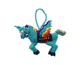 Beaded Unicorn Hanging Rainbow Figurine Ornament Czech Glass Seed Bead Dangling  - £15.49 GBP