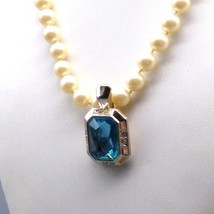 Vintage Avon Pearls with Blue Crystal Enhancer Pendant, Classy Necklace - £39.56 GBP