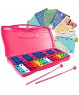 25 Notes Kids Glockenspiel Chromatic Metal Xylophone-Pink - Color: Pink - $1,779.16 MXN