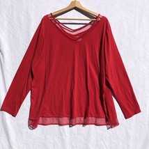 Lane Bryant Size 22/24 Red with Mesh Trim Knit Tee T-Shirt Cotton Blend - £15.81 GBP