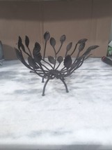 Modern Dark Bronze Round Metal Footed Fruit Bowl- Metal Sculptured Leaf Dish - £15.87 GBP