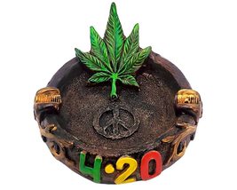 420 Leaf 3D Round Ash Tray Cigarette Burner Incense Stick Holder Rasta Hippie Ar - £19.46 GBP