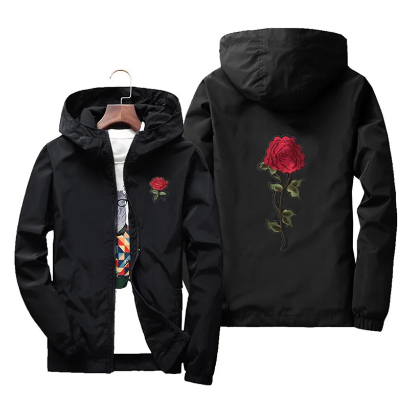 Women Basic Jackets  Spring Women Hooded Jacket Coats Embroidery Rose Causal Men - £114.30 GBP