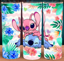 Stitch And Angel Cartoon Tropical Cup Mug Tumbler 20oz with lid and straw - £15.63 GBP