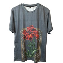 Floral Smooth Polish T-Shirt Ladies Large Red Flowers with Stems - £7.84 GBP
