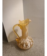 Vintage Art Glass Spatter Glass Amber &amp; White Mini Pitcher - £10.52 GBP