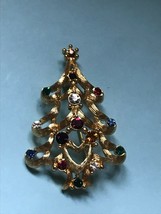 Vintage Monet Signed Open Goldtone w Curlicue Branches Heart Center &amp; Rhinestone - £19.00 GBP