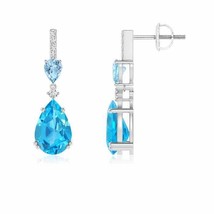 ANGARA Swiss Blue Topaz Pear-Shaped Drop Earrings in 14K Gold (AAA, Size-9x6) - £665.17 GBP