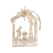  Gallarie II Wooden  Jesus Mary and Joseph in a Manger Christmas Ornament  - £8.49 GBP