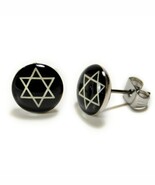 STAINLESS STEEL POST EARRINGS STAR of DAVID Hebrew Jewish Black White St... - $144.67 MXN