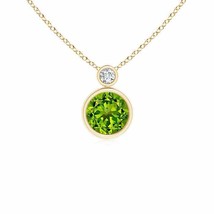 ANGARA Bezel-Set Peridot Solitaire Pendant with Diamond in 14K Solid Gold - £518.42 GBP