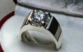 Rare 2 Carat Diamond Cut Moissanite Sterling Silver 925 Handmade Mens Plain Ring - £190.71 GBP