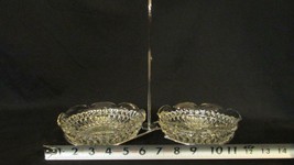 2 Indiana Glass Diamond Point Clear Nappy Dishes with Chrome Carrier or Holder - £5.95 GBP