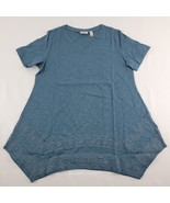 LOGO Lori Goldstein A273340 Blue Dusk Cotton Lace Trim Top Sz M - €23,85 EUR