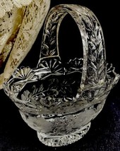 Vintage Imperial Medallion Rose 24% Lead Crystal Basket Poland Excellent Cond - £15.07 GBP