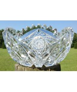 American Brilliant Cut Glass Bowl 7" ABP Double Brunswick Star Sawtooth Rim Dmg - $99.95