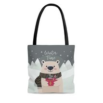 Winter Time Bear With Coffee Crown Diamond Tote Bag Reusable Grocery Bag... - $17.65+
