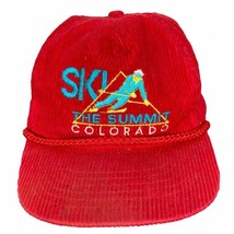 Vintage 90s Ski The Summit Red Corduroy Colorado Trucker Hat Strapback - £26.07 GBP