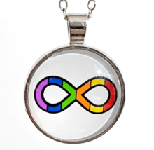 Autism Awareness Pendant Necklace Rainbow Infinity 8 Neurodivergent 20&quot; Chain - £5.68 GBP