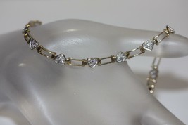 Fine 10K Yellow Gold Italy Diamond Accent Heart Rectangle Open link Bracelet - £331.09 GBP