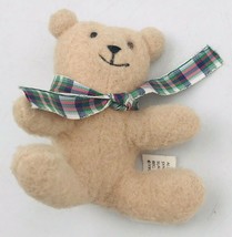 Vintage 1992 Hamilton Collection Miniature Teddy Bear Plush w/ Plaid Bow 2.75&quot; T - £7.46 GBP