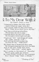 To My Dear WIFE-SOLDIER&#39;S Dream Di Casa ~1917 WW1 Militare Poesia Cartolina - £7.90 GBP