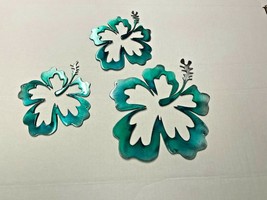 Hawaiian Hibiscus Flower Trio - Metal Wall Art - One Large &amp; Two Small - Teal - £30.36 GBP