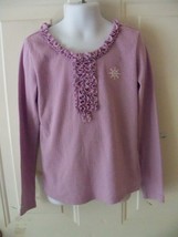 American Girl Purple W/Snowflake Long Sleeve Ruffle Shirt Size S Girl&#39;s EUC - £14.99 GBP