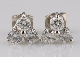14k White Gold 0.90 carat Three Diamond Cluster Stud Earrings Gorgeous Gift - $36,086.89 MXN