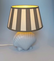 Scallop Shell Ceramic Lamp with Fabric Shade vtg seashell table lamp night light - £63.02 GBP
