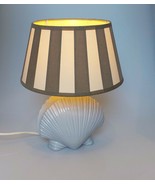 Scallop Shell Ceramic Lamp with Fabric Shade vtg seashell table lamp nig... - £61.86 GBP
