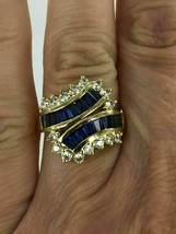 4.20Ct Oval &amp;Baguette Cut Sapphire &amp; Diamond Cluster Ring 14K Yellow Gold Finish - £88.09 GBP