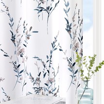 Mysky Home Living Room Curtains 84 Inches Long Floral Curtains Light, Navy Blue - £37.01 GBP