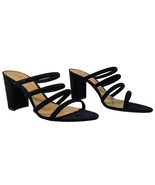 Schutz Felisa High Block Heels Sandals Black 10 Strappy Nubuck Suede Whi... - $88.28 CAD