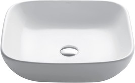 Kraus Elavo Sq.Are Vessel White Porcelain Ceramic Bathroom Sink, 18 Inch... - $207.94