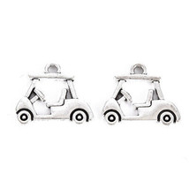 4 Golf Cart Charms Antiqued Silver Car Pendants Vehicle Jewelry Golfer 20mm - $3.95