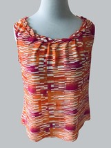 Coldwater Creek Ladies Sleeveless Ruched Ruffled Collar Colorful Blouse Size 4 - £18.92 GBP
