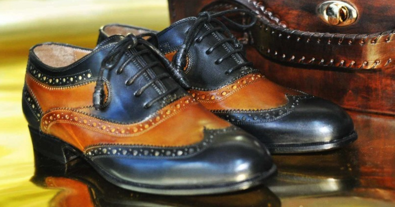 Men Black Tan Cont Brogue Toe Wing Tip Oxford Genuine Leather Shoes US 7-16