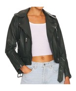 Leather Jacket Women Womens Biker Size Moto Motorcycle Soft Vintage Zip ... - $2,580.42 MXN
