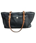 Vintage 00s Y2K Coach Black Pebbled Leather Chelsea Handbag Brown Straps... - $95.19 CAD
