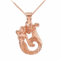 14K Solid Rose Gold Textured Fairytale Mermaid Pendant Necklace - £220.48 GBP+