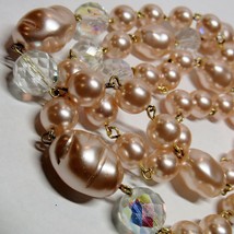 Chunky Glass Pearls 38&quot; Necklace Beige Baroque Shape With Crystals QVC Designer - £37.09 GBP