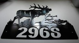 Custom Address Sign With Elk - Metal Art - Black Sizes Vary  - £44.80 GBP