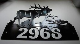 Custom Address Sign With Elk - Metal Art - Black Sizes Vary  - $1,069.57 MXN